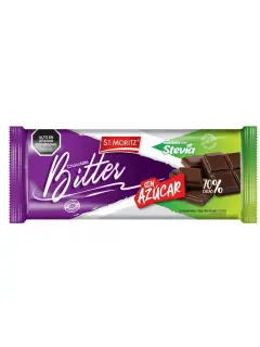 CHOCOLATE BITTER SIN AZUCAR EN TABLETA STEVIA ST. MORITZ